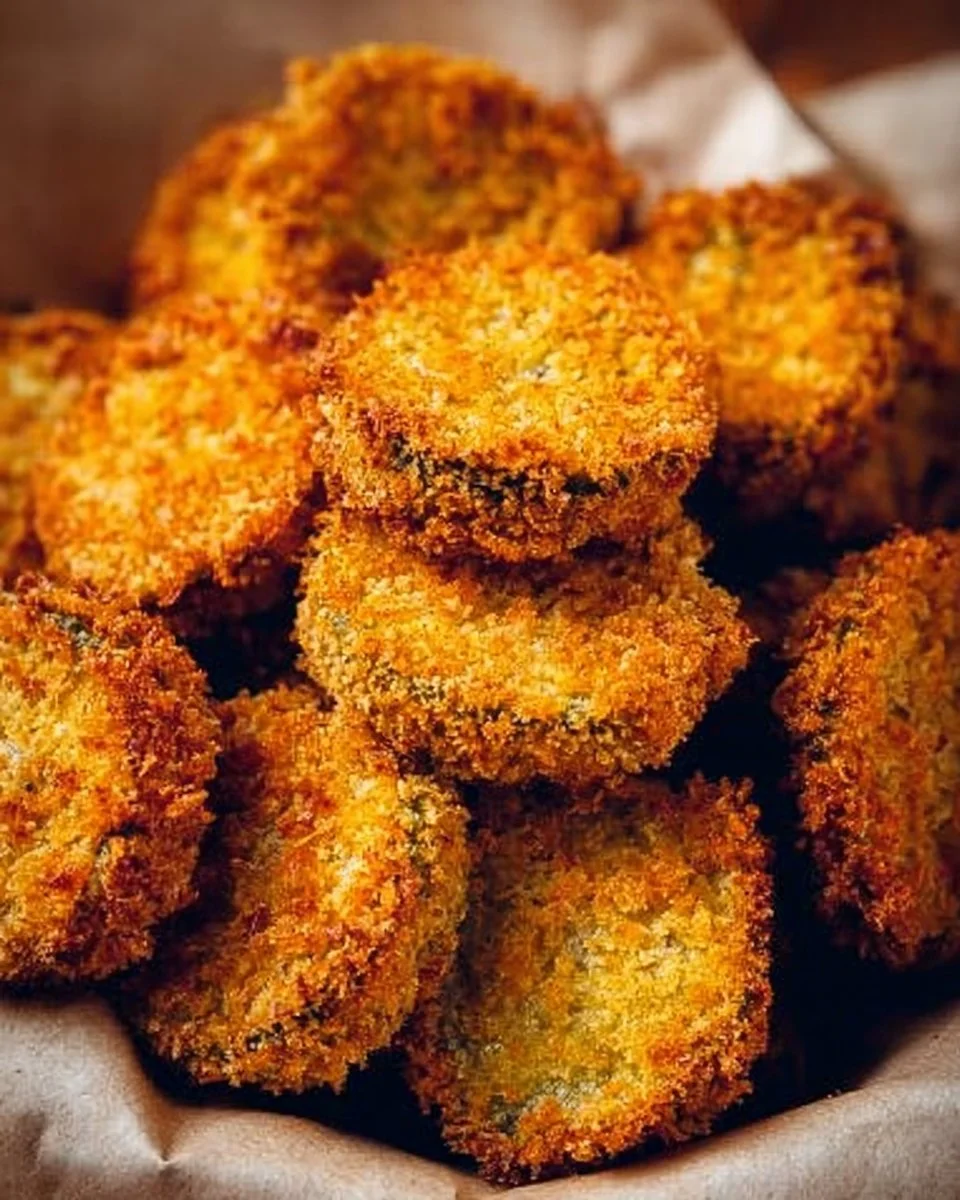 Plate of crispy Air Fryer Fried Pickles garnished with herbs