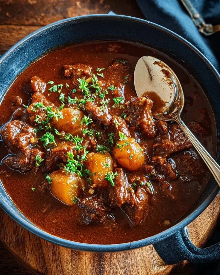 Bowl of authentic German goulash with tender beef and rich sauce