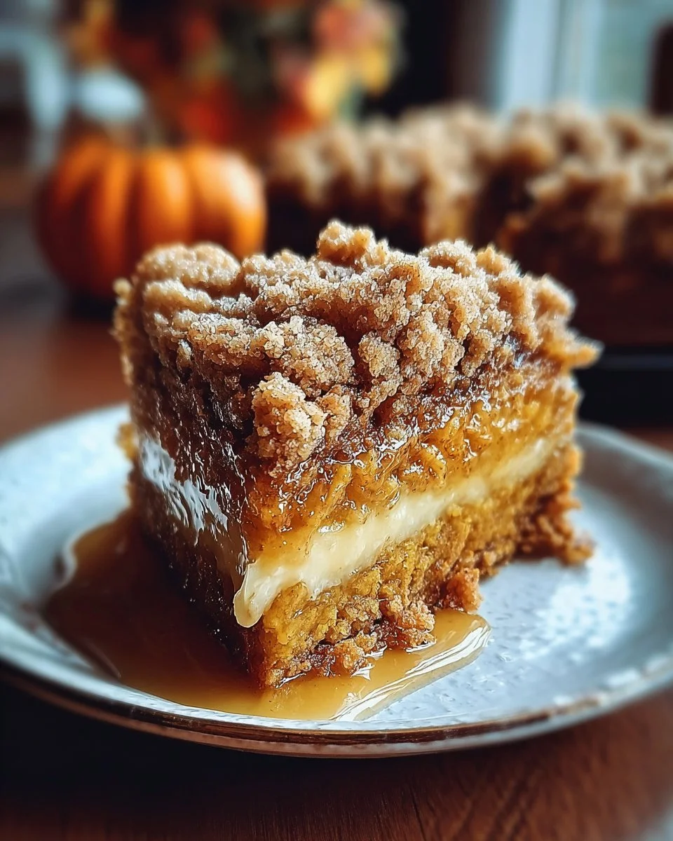 Delicious autumn pumpkin spice crumble cake with a crunchy topping