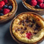 Baked protein pancake bowls topped with fresh fruits and nuts