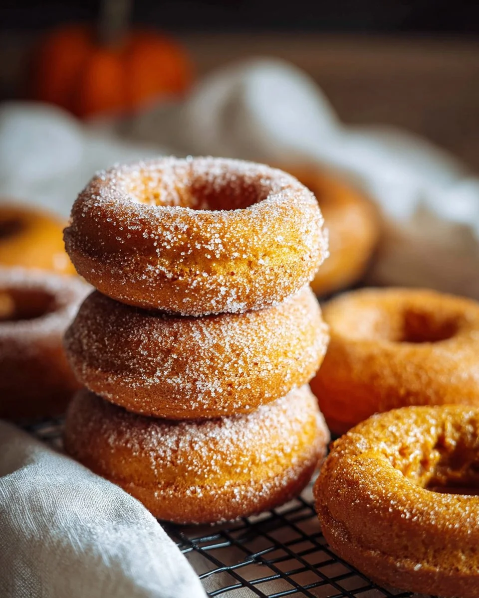 Homemade baked pumpkin donuts topped with cinnamon sugar