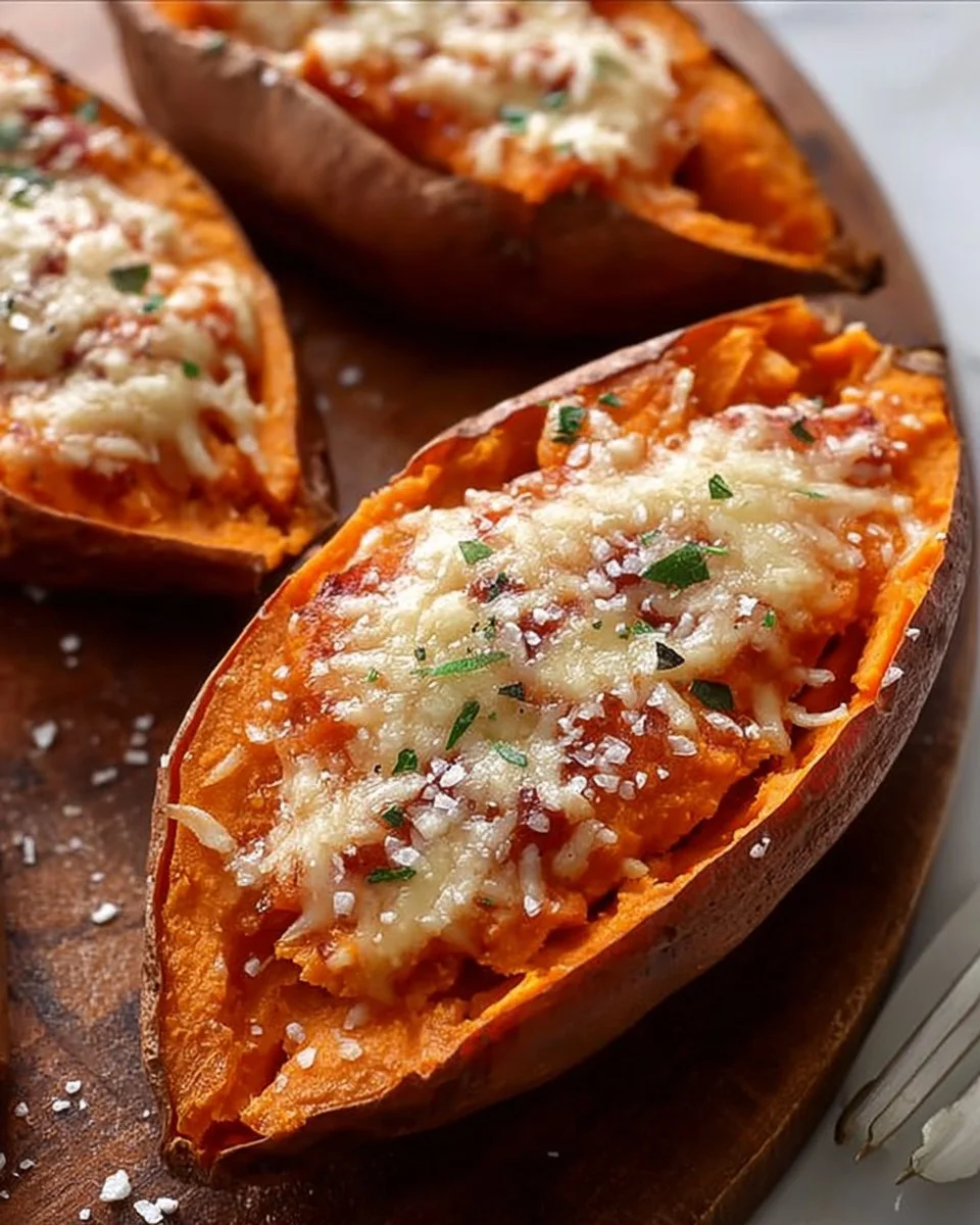 Perfectly baked sweet potatoes with a golden brown exterior and soft interior.