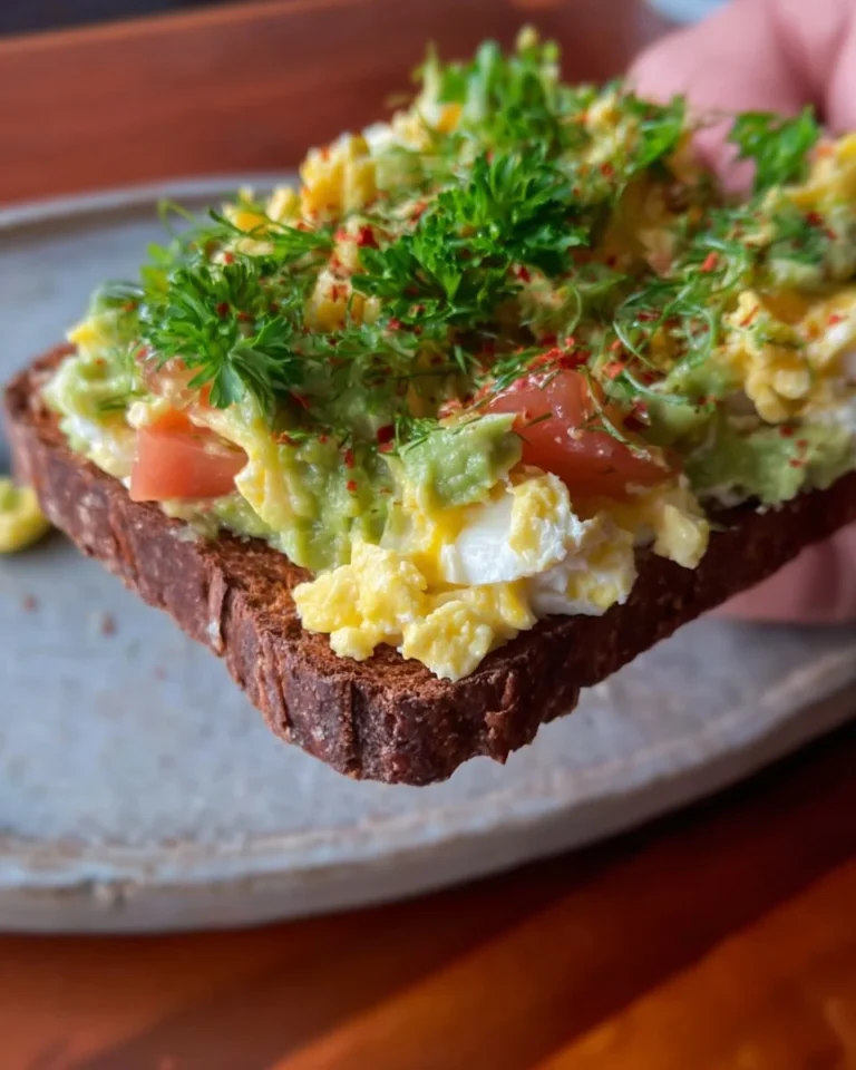 Delicious Breakfast Guacamole Toast topped with fresh ingredients