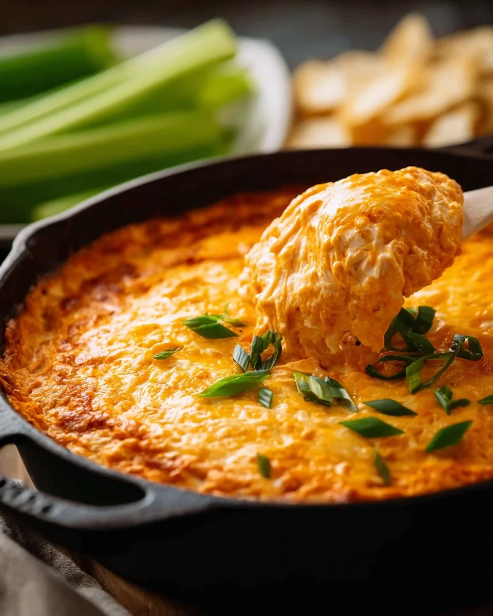 A savory bowl of Buffalo Chicken Dip served with tortilla chips.