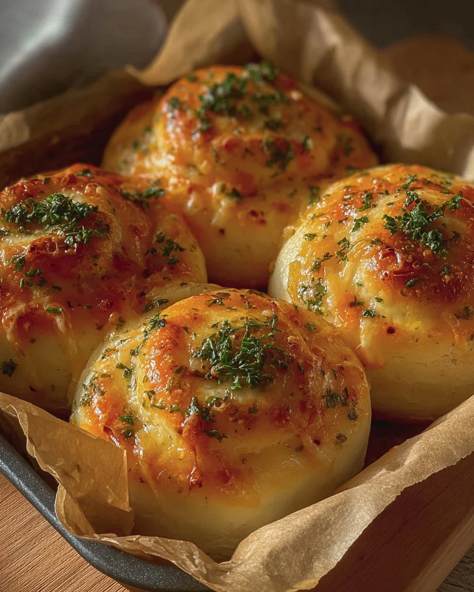 Buttery cheese garlic rolls fresh out of the oven, golden and savory