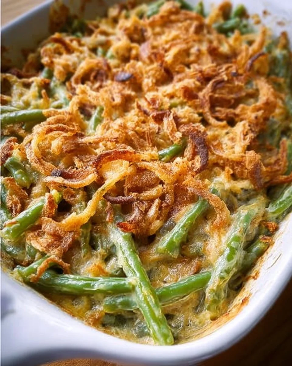 Delicious Campbell's Green Bean Casserole ready for holiday dinner