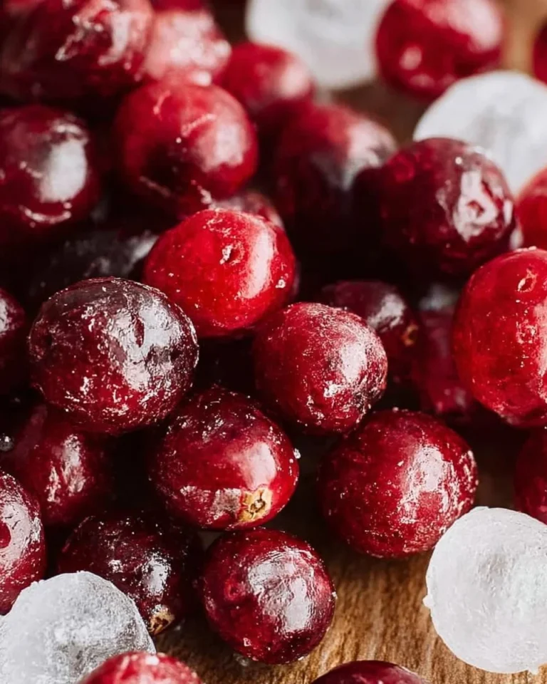 Bowl of homemade candied cranberries garnished with mint leaves.