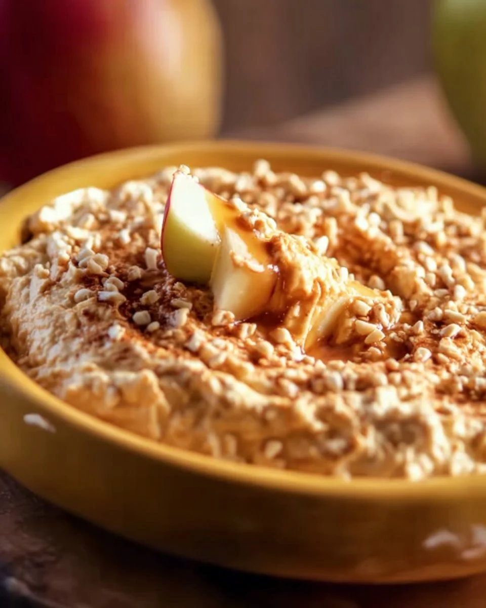 Delicious Caramel Apple Cheesecake Dip served in a bowl with apple slices