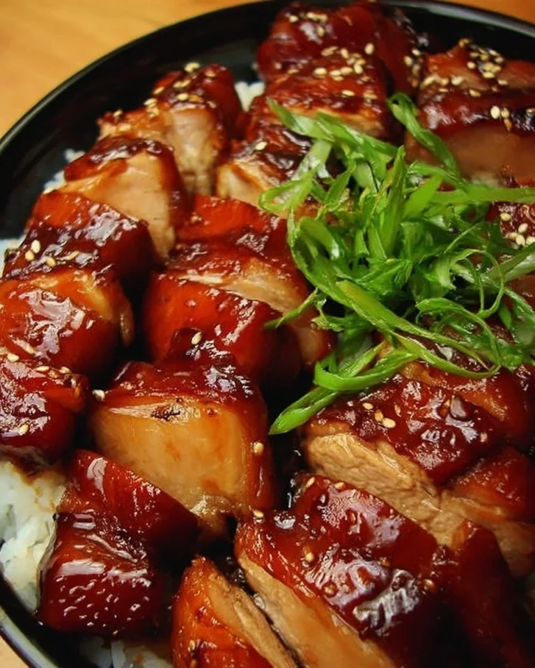 Delicious Char Siu Chicken served with rice and vegetables