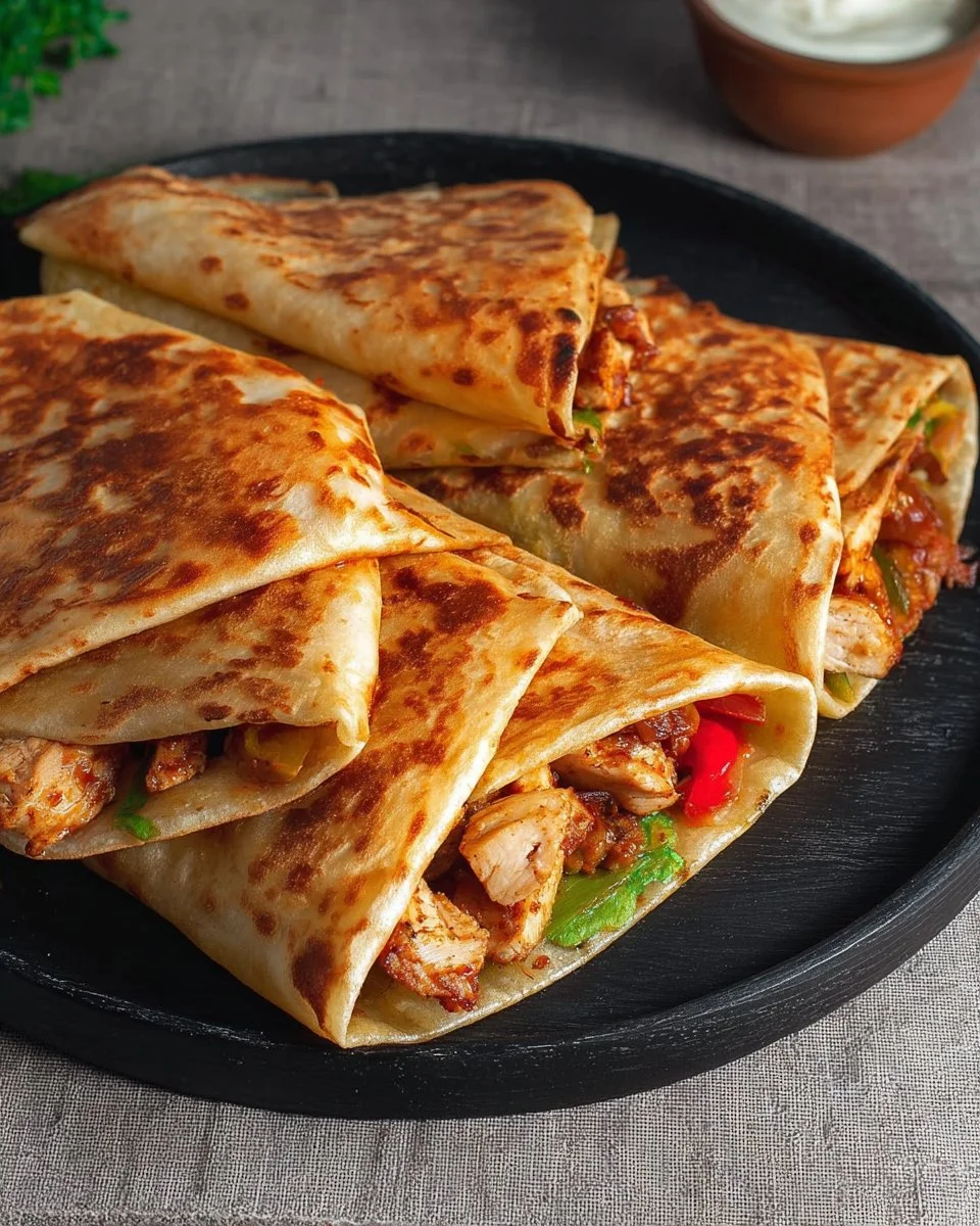 Delicious Chicken Crepes Shawarma served with fresh vegetables and sauce