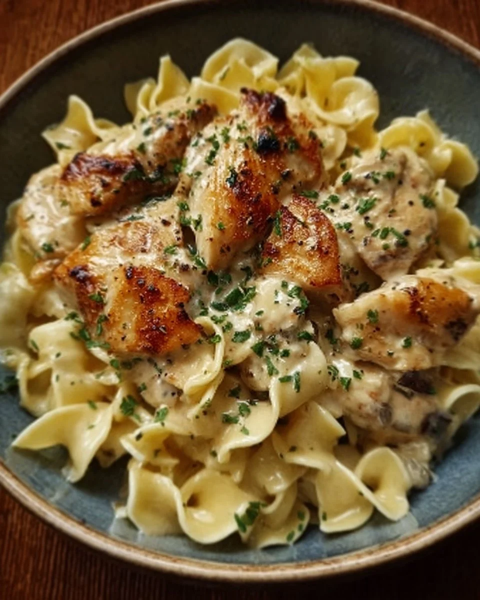 Delicious Chicken with Buttered Noodles served on a plate