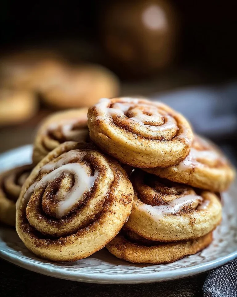 Freshly baked cinnamon roll cookies with icing on a baking tray