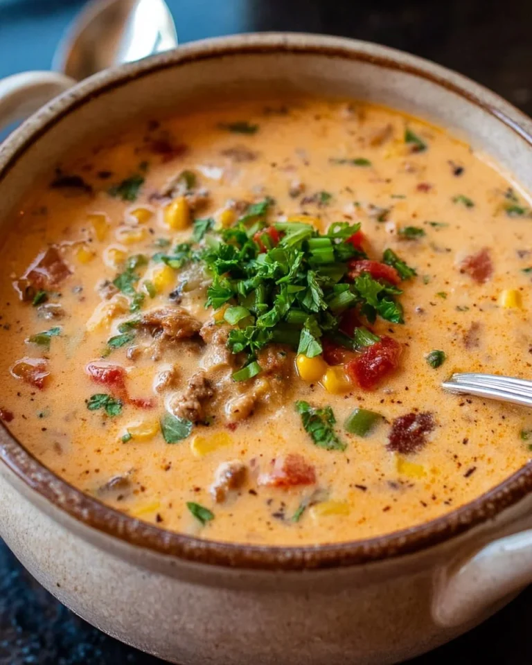 Bowl of hearty Cowboy Soup with vegetables and spices