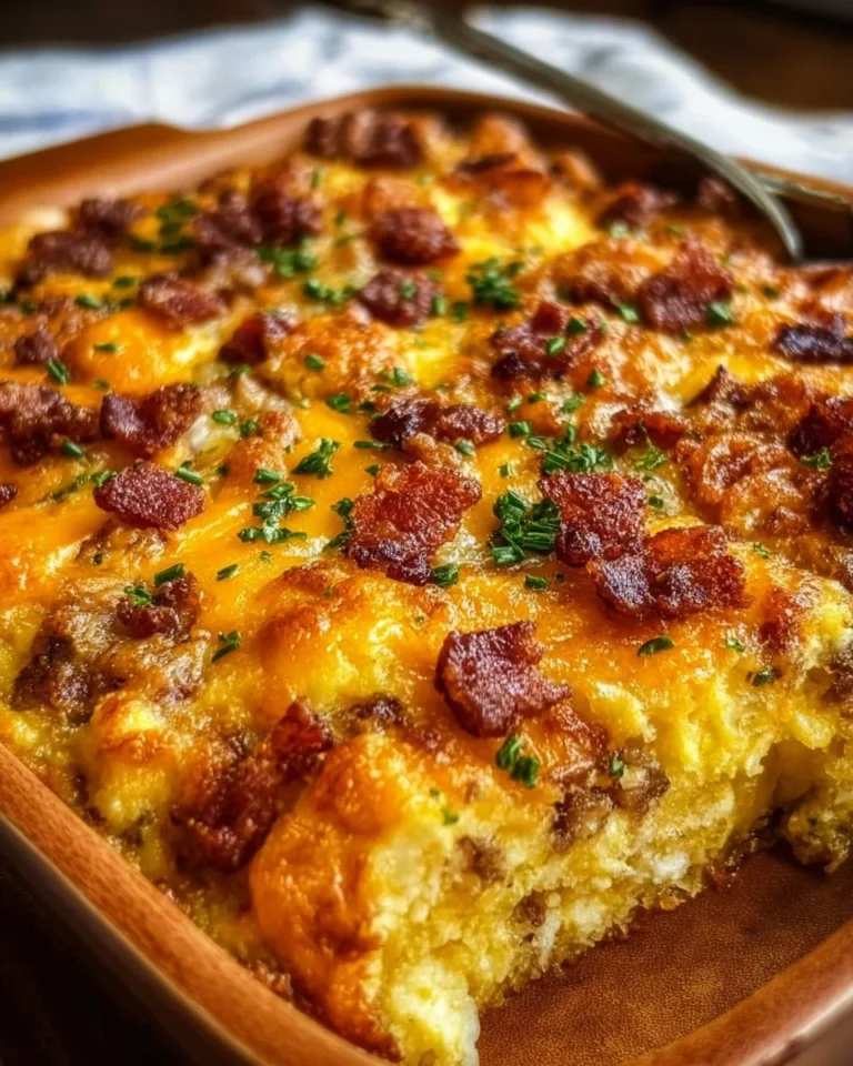 Delicious Crack Breakfast Casserole with eggs, cheese, and toppings