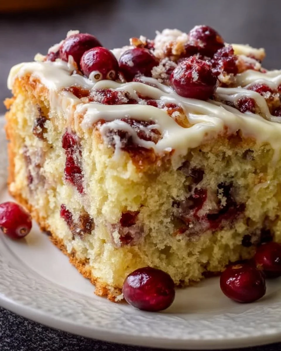 Delicious Cranberry Bliss Coffee Cake served on a plate with festive decorations