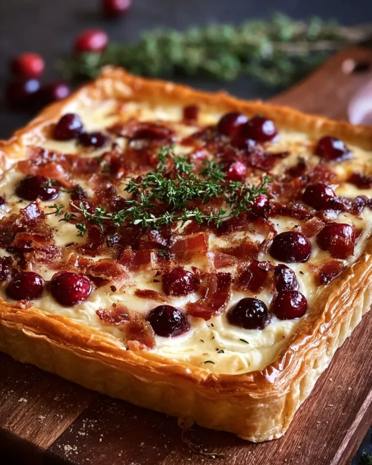 Savory Cranberry Brie Tart topped with Pancetta and Thyme