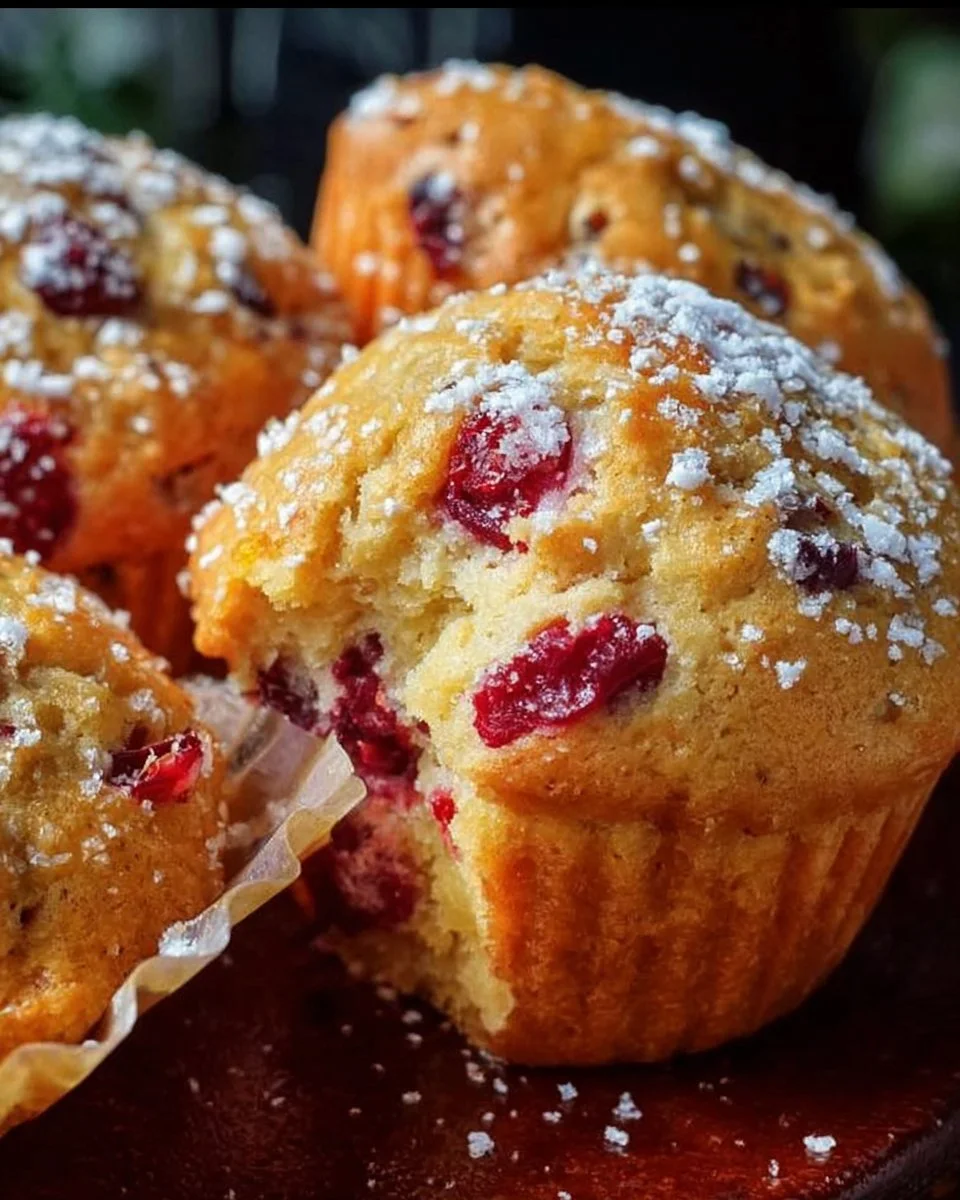 Freshly baked cranberry orange muffins on a cooling rack