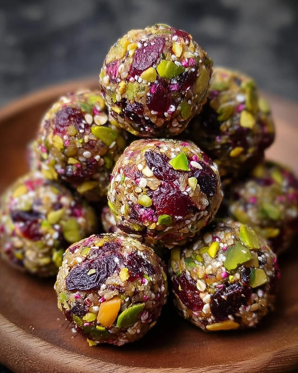 Cranberry pistachio energy bites showcasing a nutritious snack option.