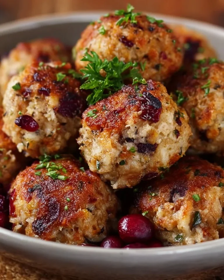 Cranberry Turkey Stuffing Balls on a festive holiday platter