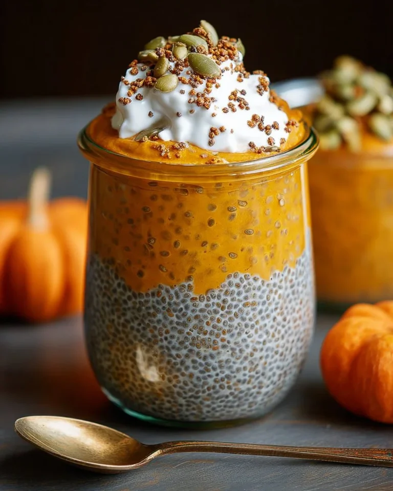 Creamy pumpkin chia pudding with spices and chia seeds in a bowl