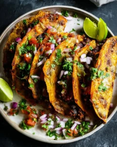 Crispy Sheet Pan Black Bean Tacos prepared and served on a colorful plate