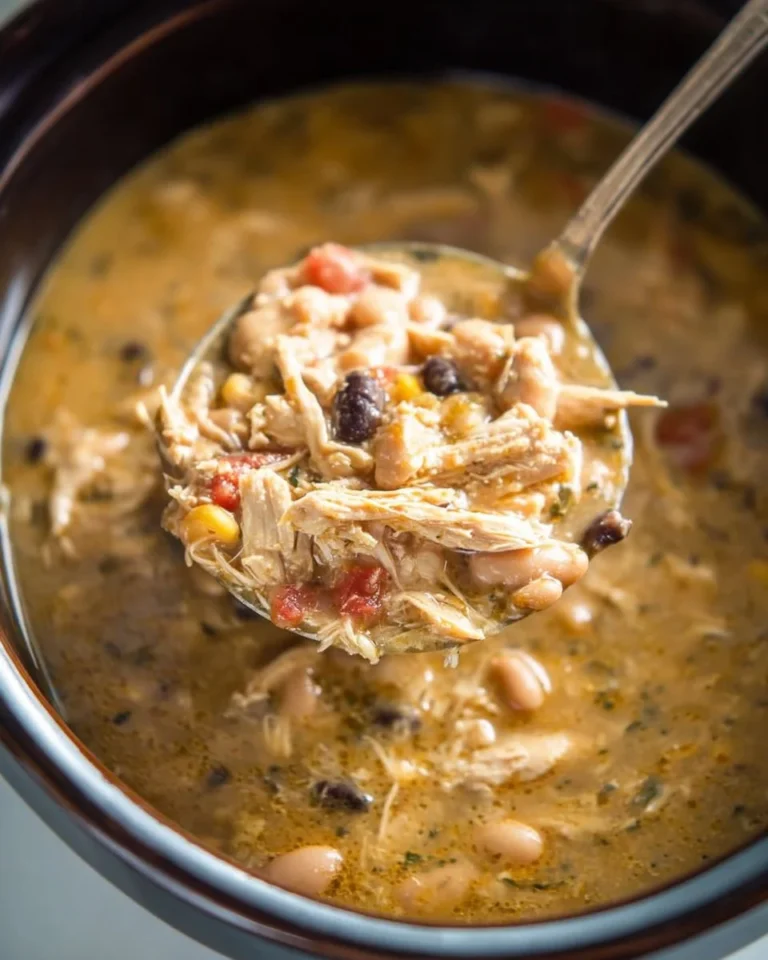 Bowl of Crockpot White Chicken Chili topped with cilantro and cheese