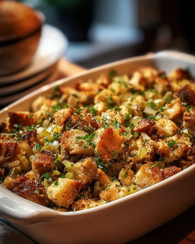 Homemade Thanksgiving stuffing recipe inspired by grandma's cooking.
