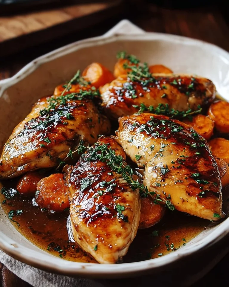 Juicy maple-glazed chicken served with vegetables on a plate