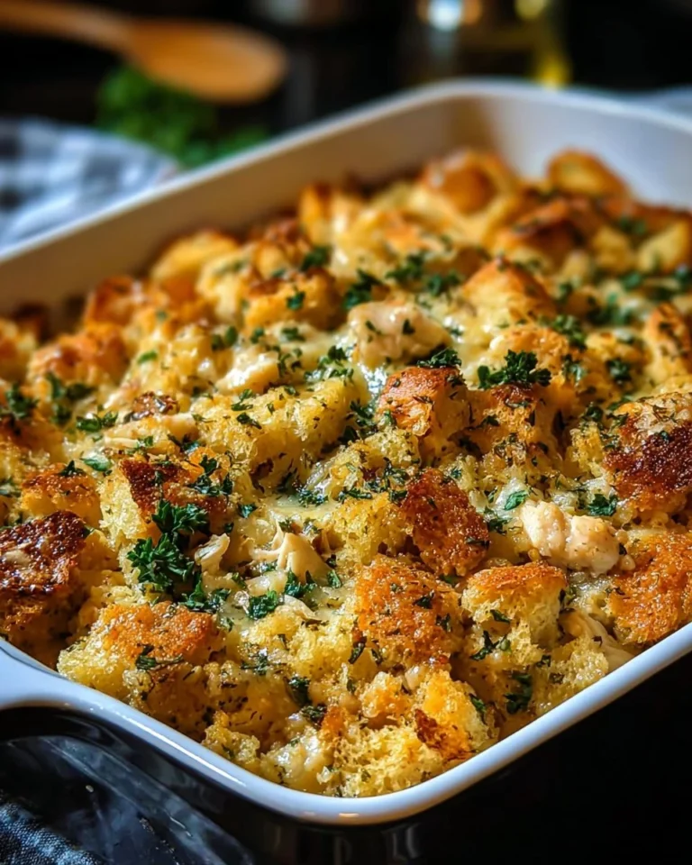 Delicious Dolly's chicken and stuffing casserole, a comforting meal for any occasion.