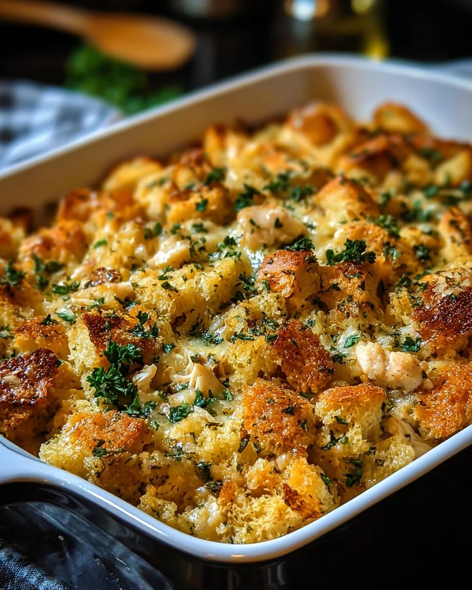 Delicious Dolly's chicken and stuffing casserole, a comforting meal for any occasion.