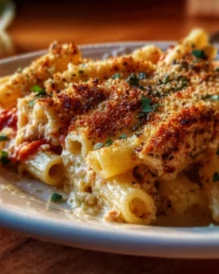 DeliciousDump-and-Bake Chicken Parmesan Casserole ready to serve