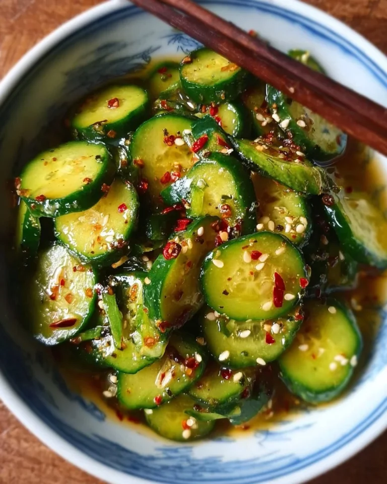 Bowl of easy Asian cucumber salad with sliced cucumbers and herbs