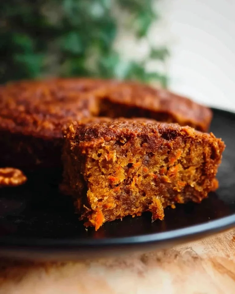 Slice of flourless oatmeal carrot cake topped with cream cheese frosting