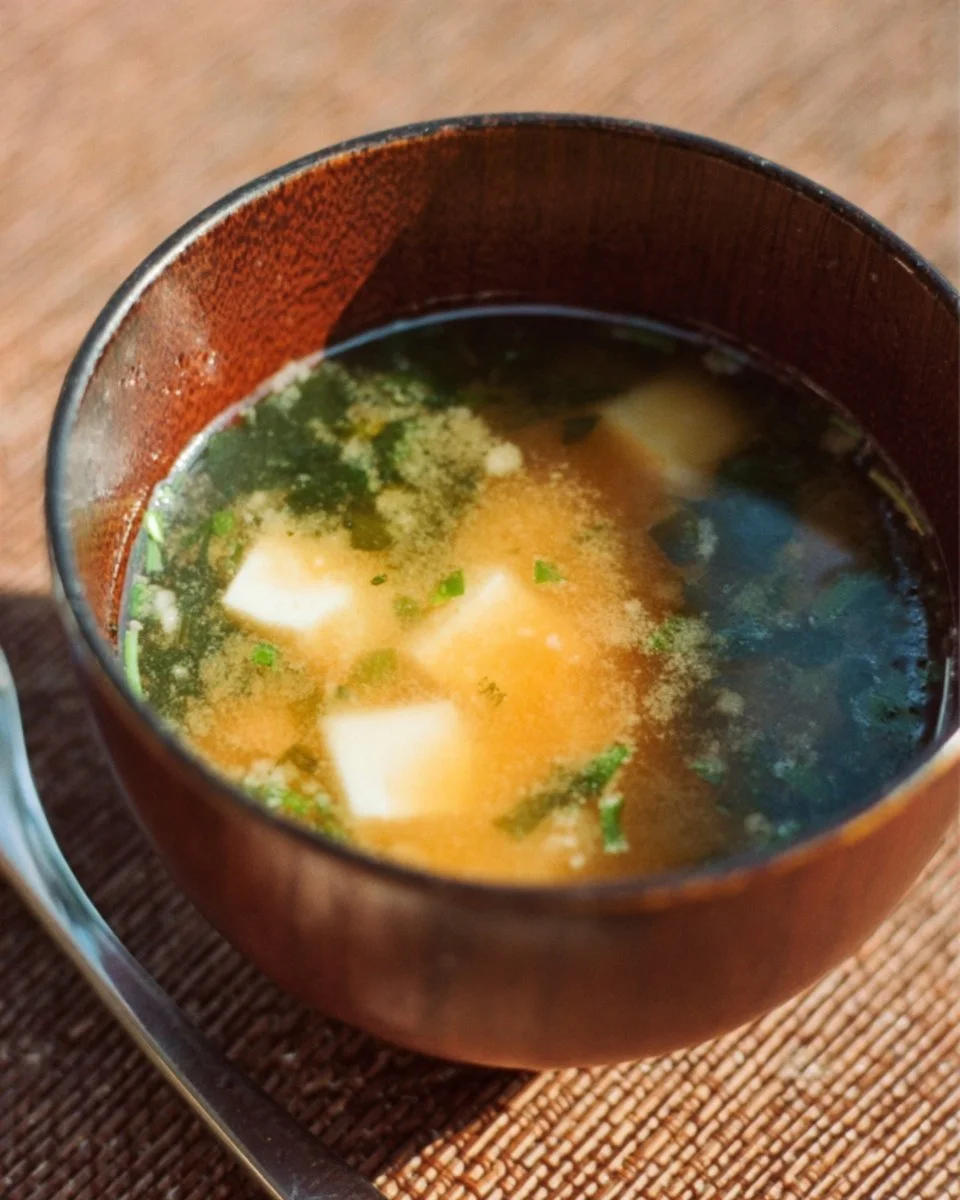 Bowl of easy gluten-free miso soup with tofu and green onions