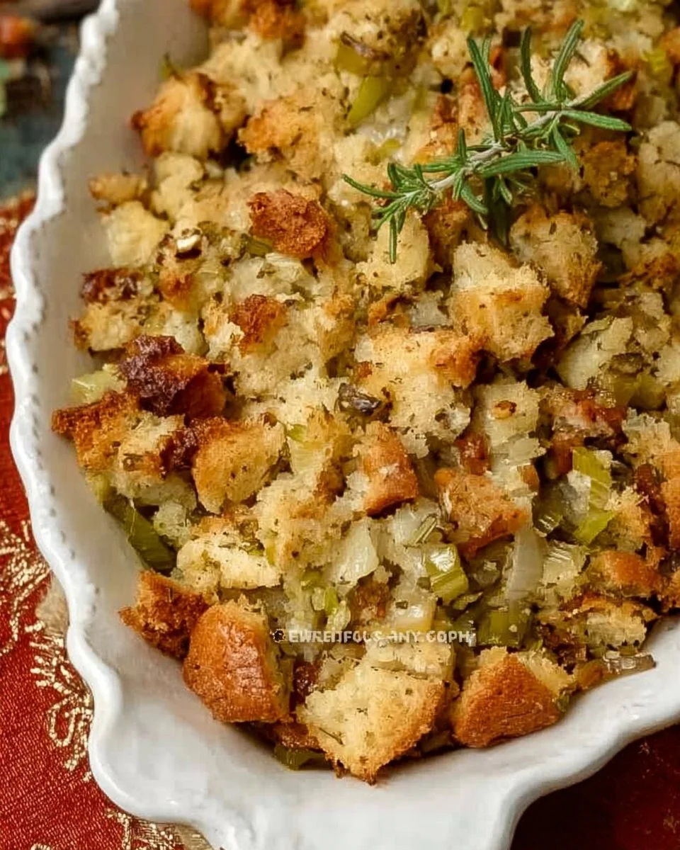 Easy stuffing recipe with seasonings and ingredients ready for preparation.