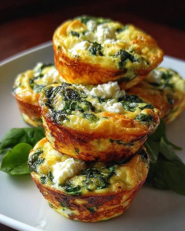 Egg muffins with spinach and feta served on a plate