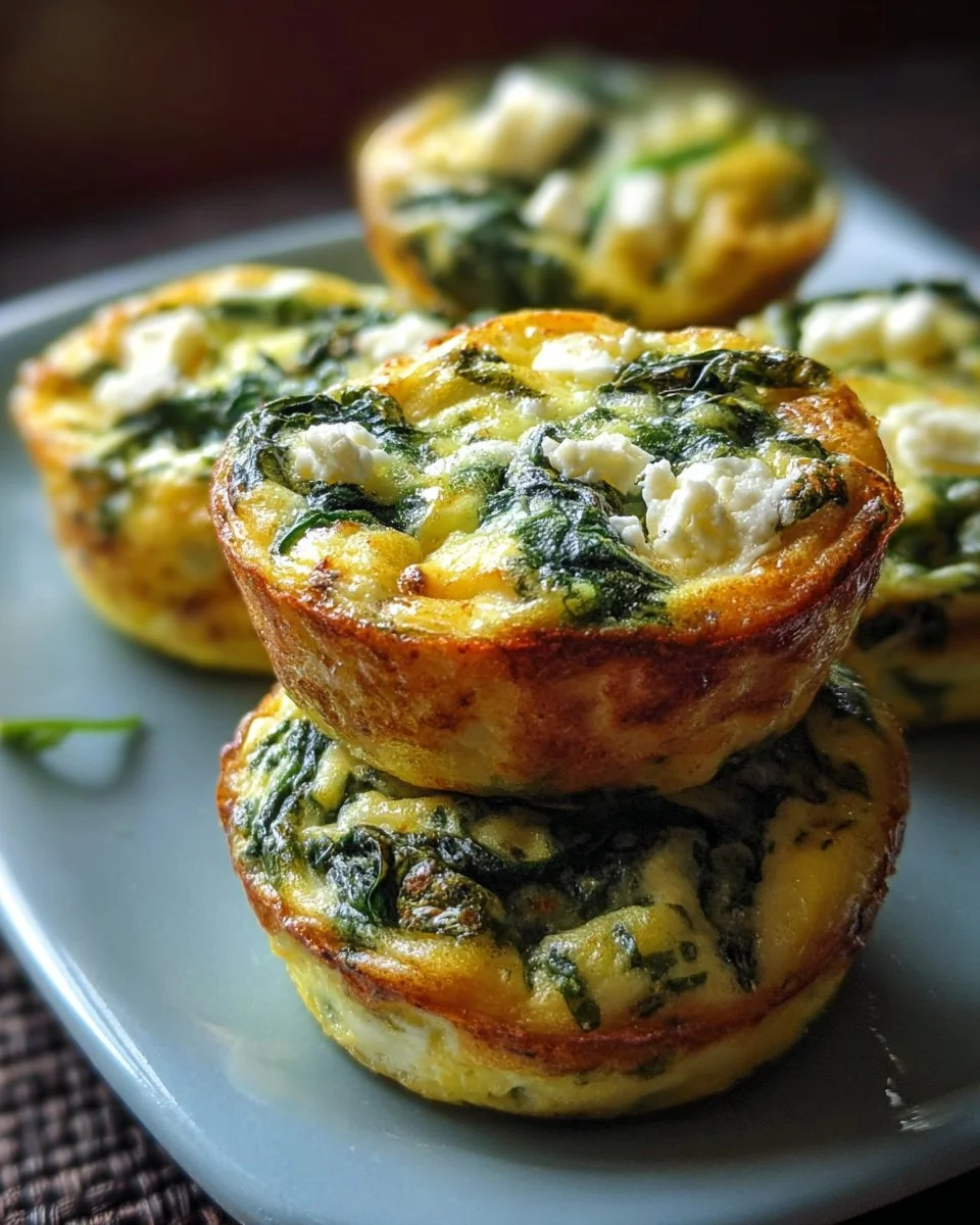 Delicious egg muffins with spinach and feta ready to serve.