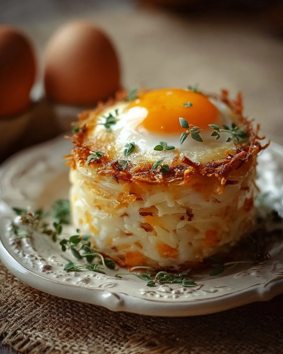 Plate of Eggs Napoleon featuring poached eggs, ham, and hollandaise sauce