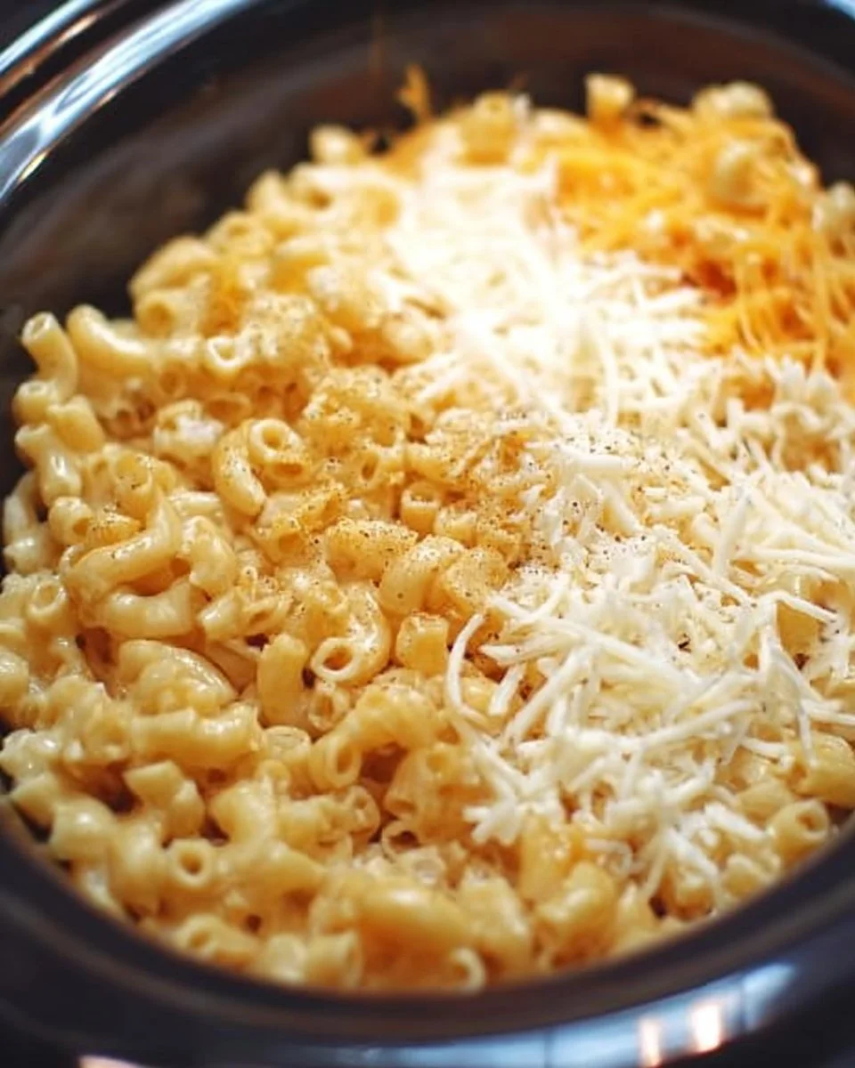 Bowl of creamy Four Cheese Mac and Cheese topped with breadcrumbs and herbs