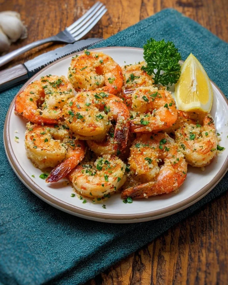 Delicious Garlic Parmesan Roasted Shrimp served on a plate