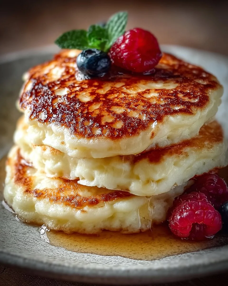Delicious gluten-free cottage cheese pancakes topped with fresh fruit