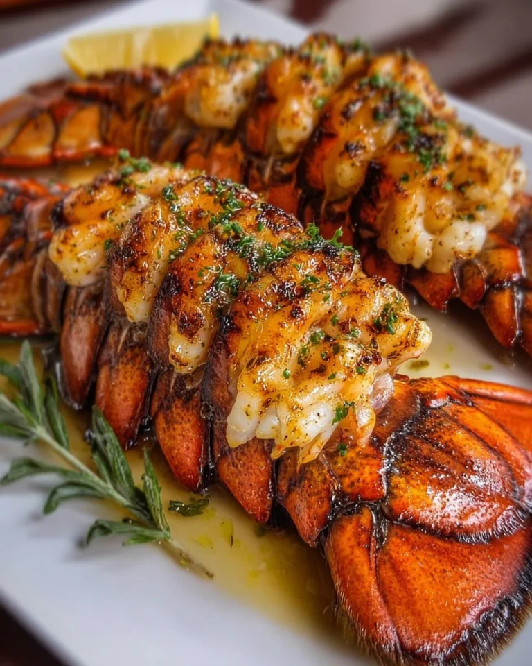 Deliciously grilled lobster tail served with lemon and herbs