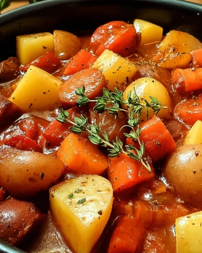 Delicious bowl of Irish Vegetarian Stew with vibrant vegetables and herbs