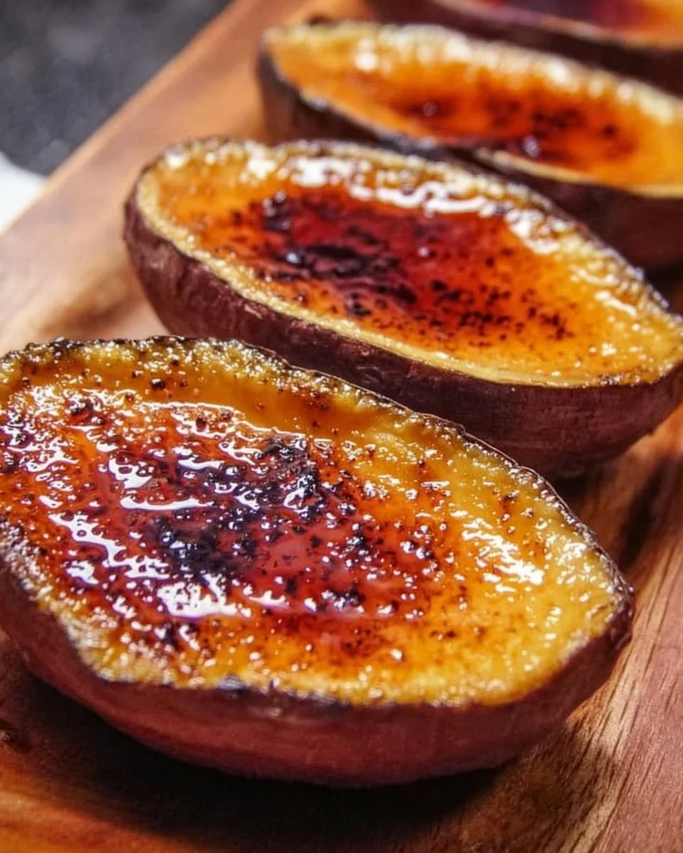 Japanese sweet potato crème brûlée topped with caramelized sugar crust