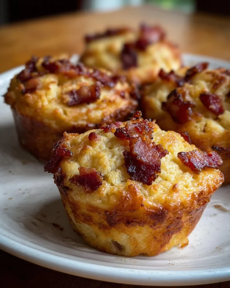 Delicious Maple Bacon Pancake Muffins with a drizzle of syrup
