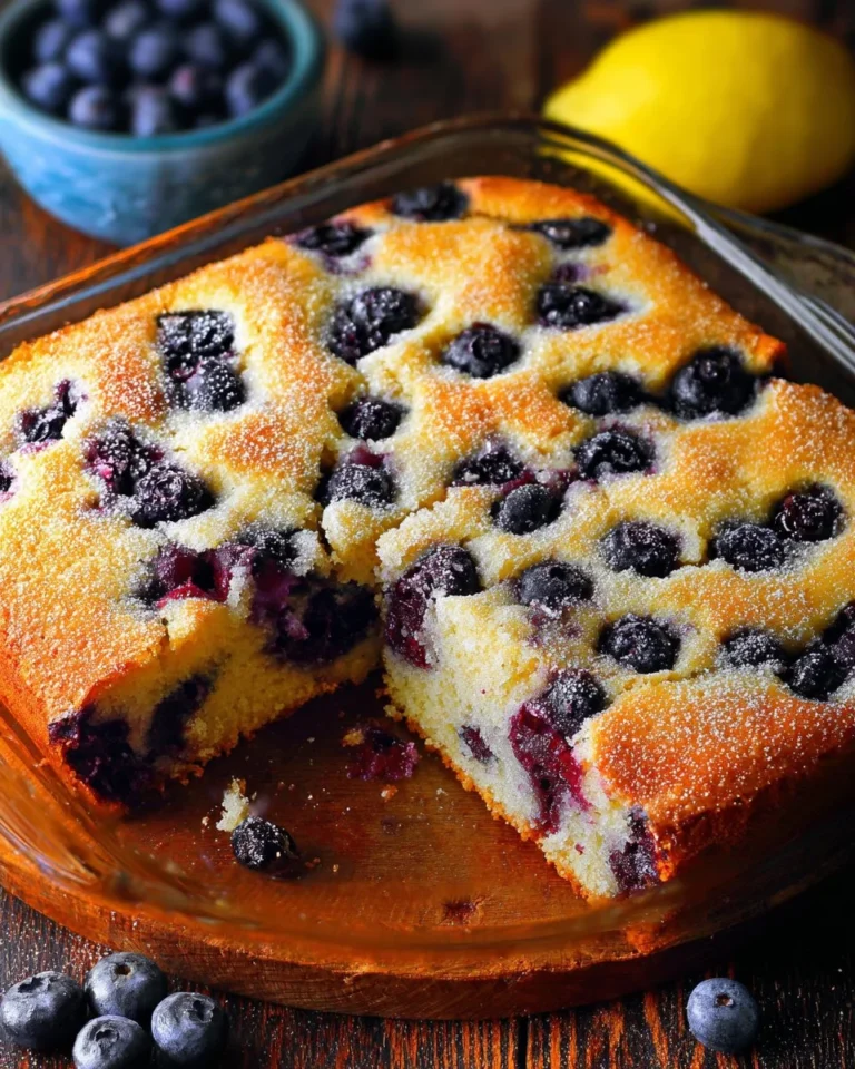 Melt-in-your-mouth blueberry breakfast cake served on a rustic plate