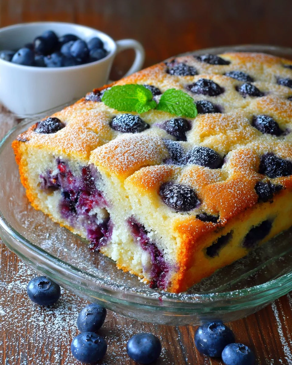 Delicious blueberry breakfast cake with a moist texture and fresh blueberries