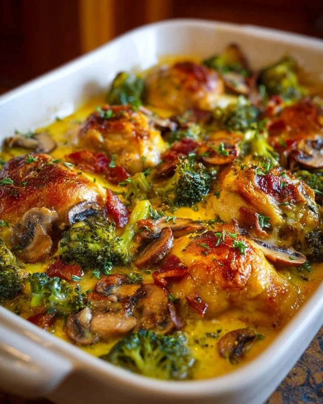 Creamy Million Dollar Chicken Casserole with cheese and vegetables