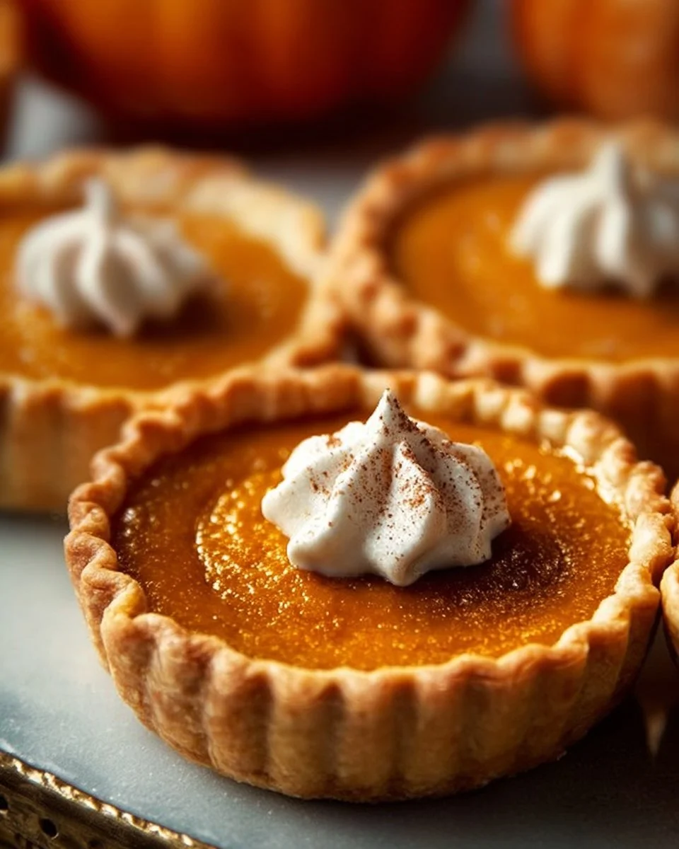 Mini pumpkin pies fresh out of the oven, perfect for fall desserts