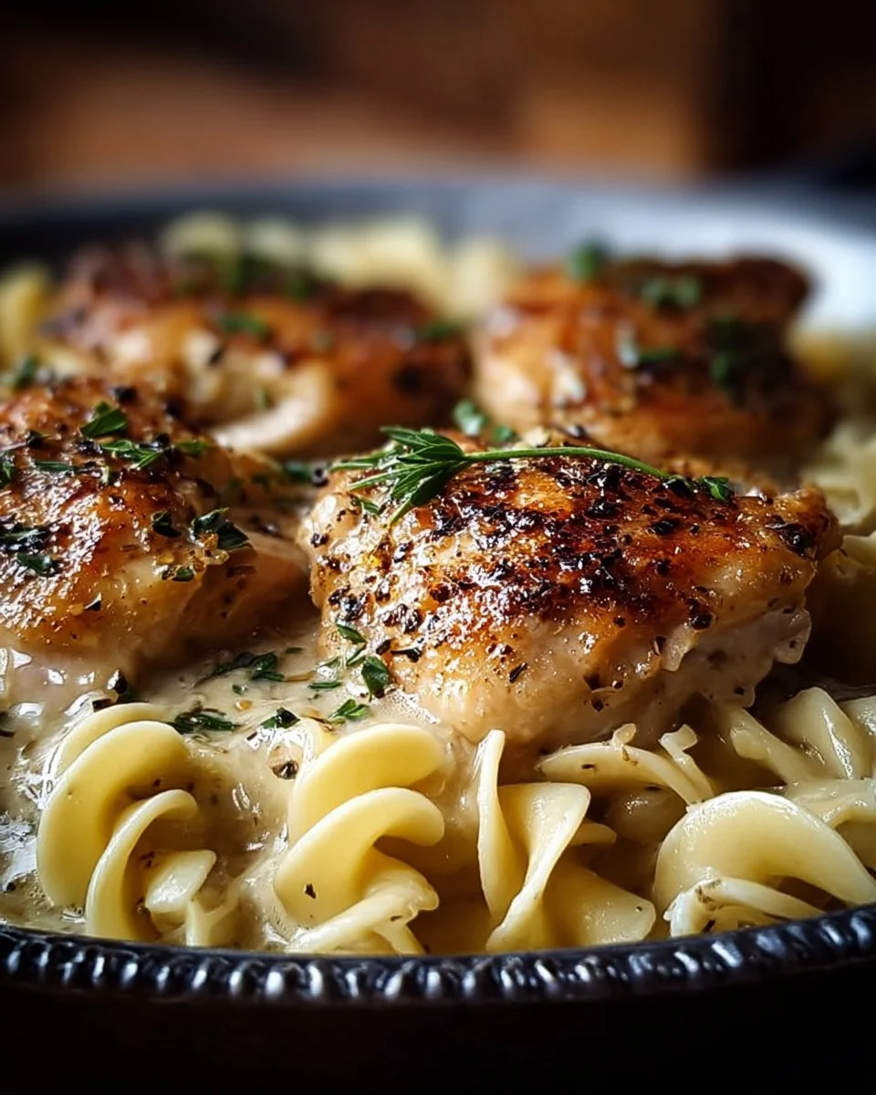 One-Pan Chicken served with Buttered Noodles for a quick dinner